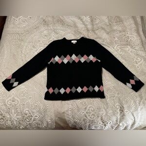 Christopher & Banks Black Argyle Pink Gray White Long Sleeve Sweater